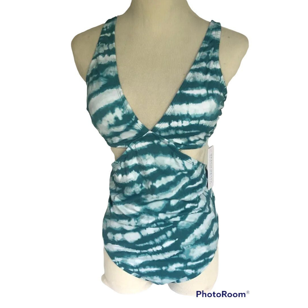 Teal Tie-Dye One-Piece Swimsuit with Cutout